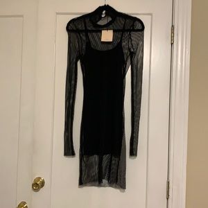 Super down black mesh dress